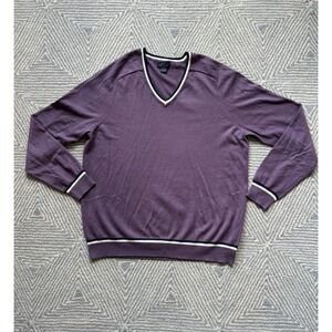 Brooks‎ Brothers 346 V-Neck Sweater - Cotton/Cashmere - Purple - Large